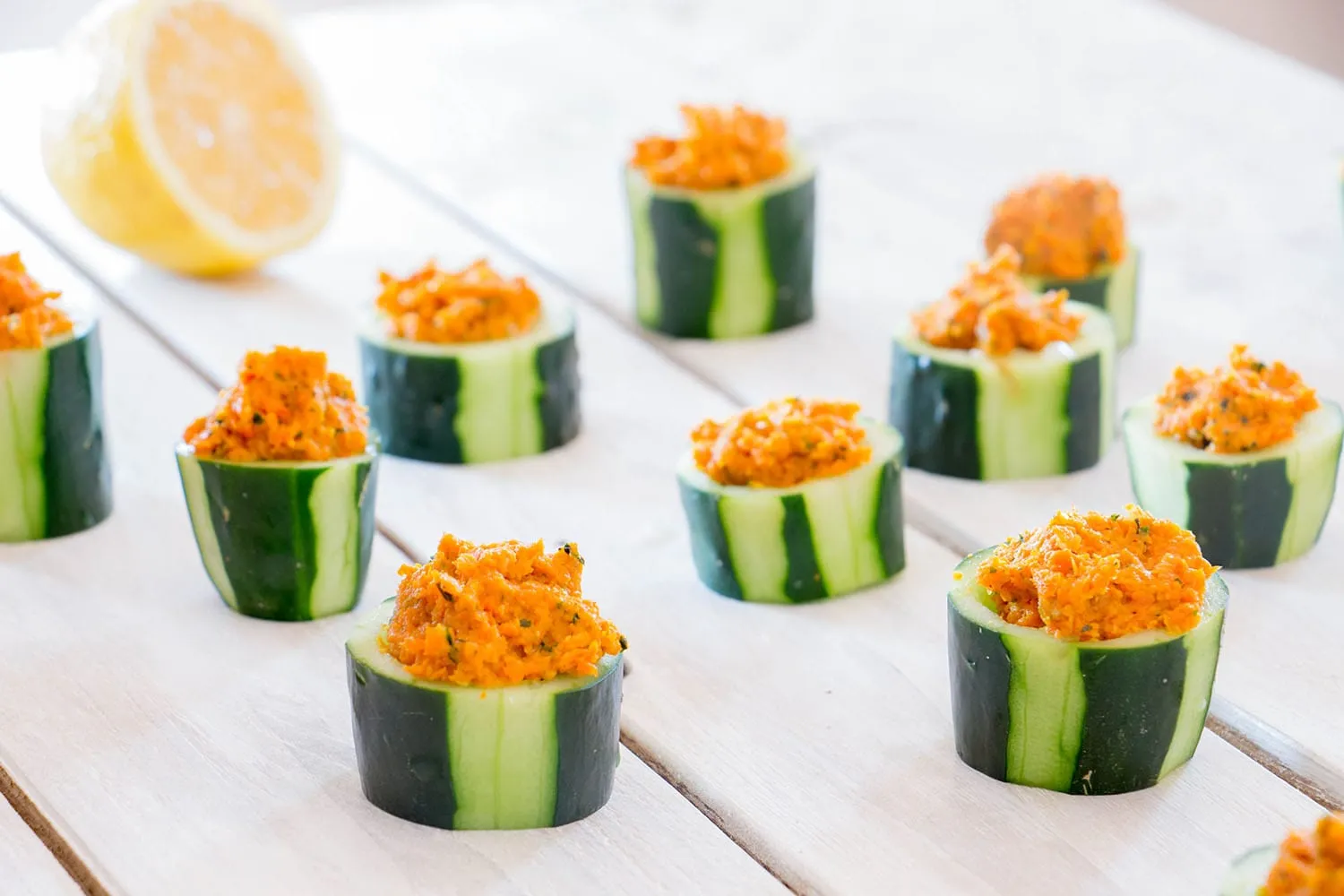 Carrot Hummus Cucumber Cups