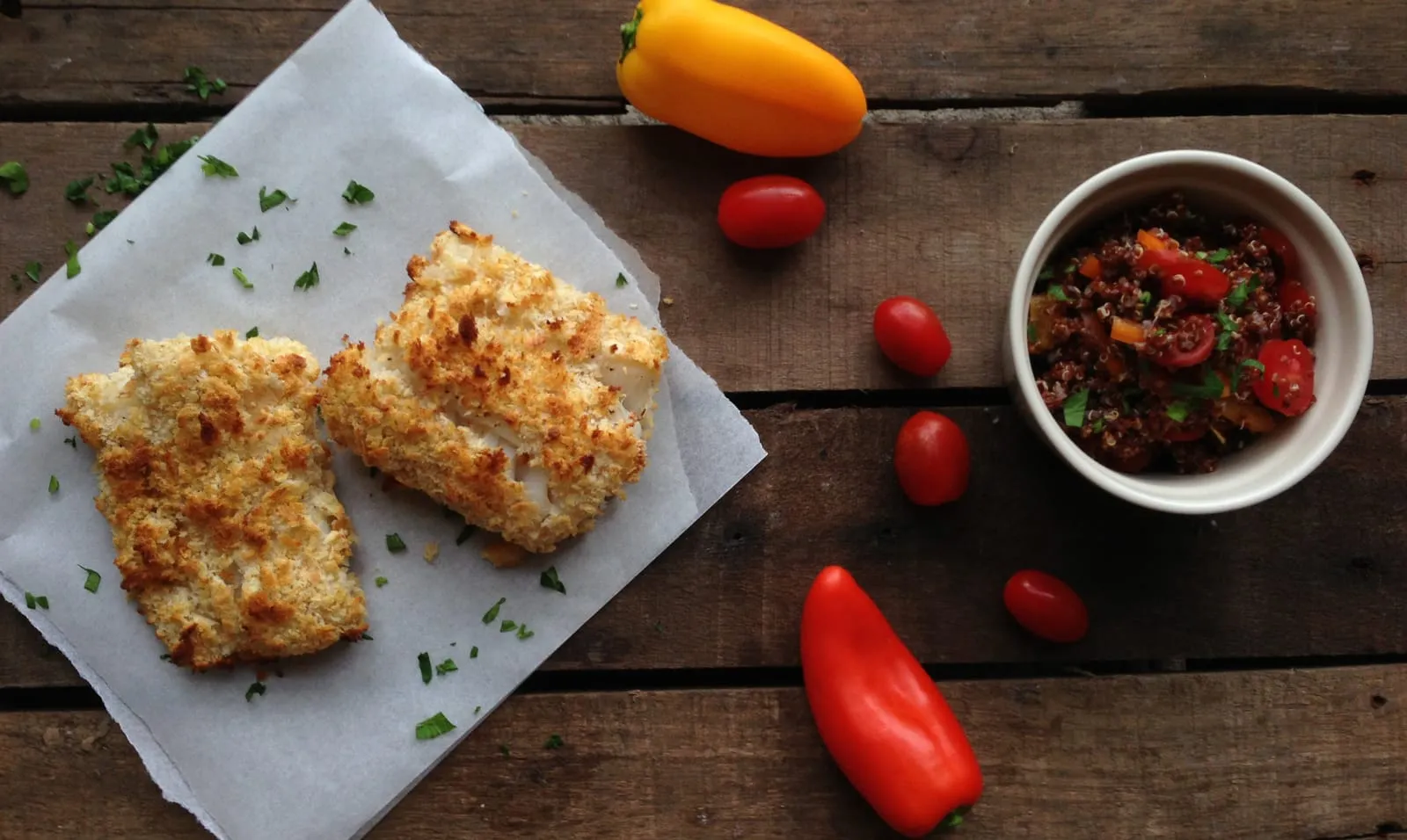 Super Healthy Breaded Cod Loin with Red Quinoa