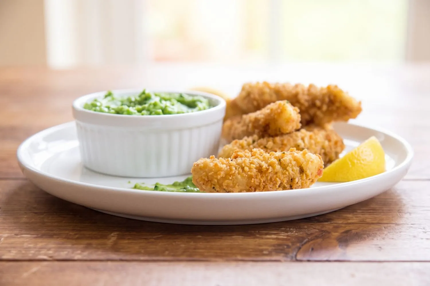 Plaice Goujons with Minted Pea Dip