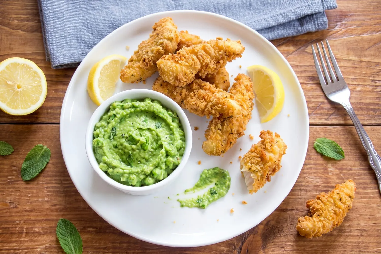 Plaice Goujons with Minted Pea Dip