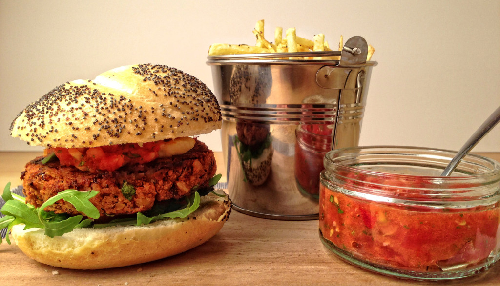 Spicy Bean Burger with Shoestring Fries