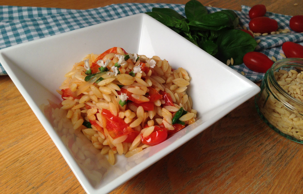 Tomato, Basil and White Wine Orzo