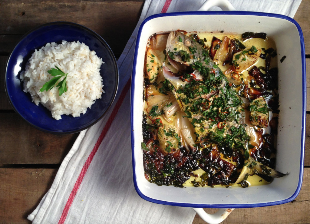 Baked Trevally and Coconut Rice