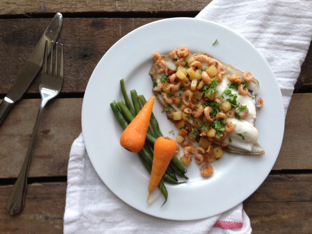 Pan Fried Lemon Sole with Brown Shrimp