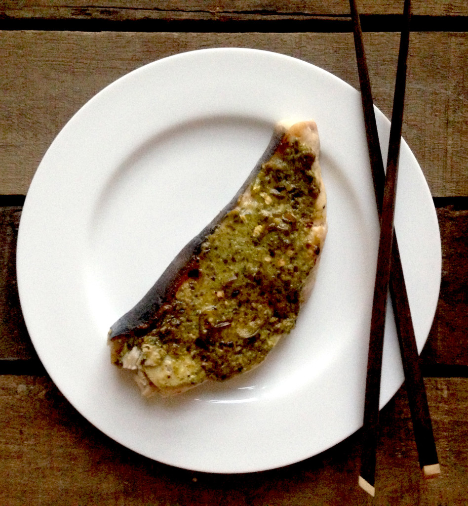 Grilled Swordfish Steak with a Pesto, Chili & Lemon Crust