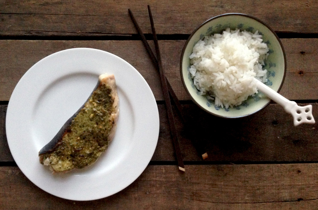 Grilled Swordfish Steak with a Pesto, Chili & Lemon Crust