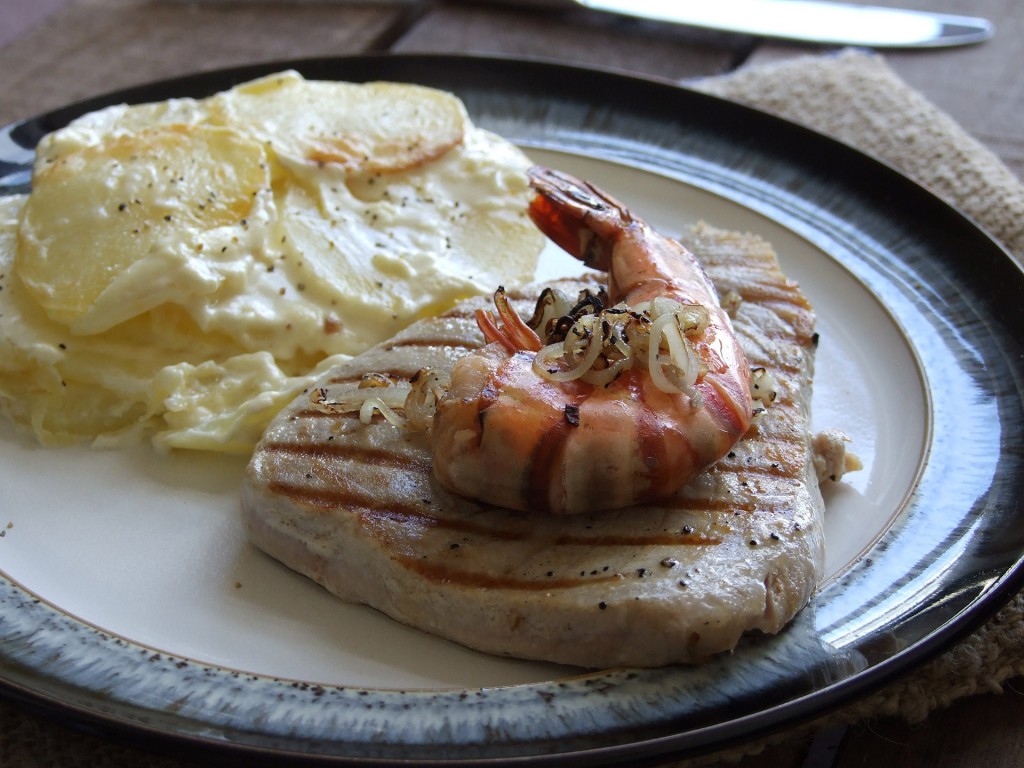 Tuna Steak, King Prawn & Dauphinoise Potatoes