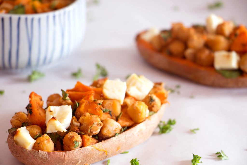 Moroccan stuffed sweet potato skins