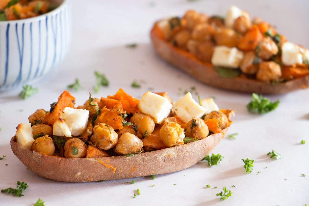 Moroccan stuffed sweet potato skins 