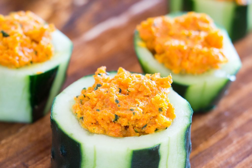 Carrot hummus cucumber cups