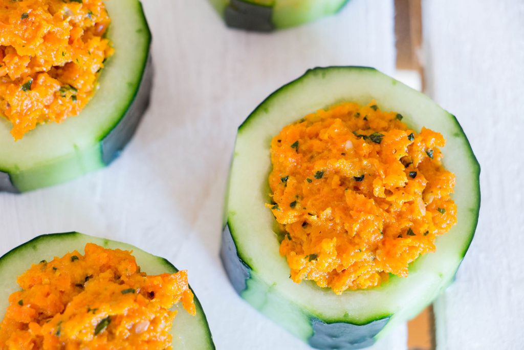 carrot hummus coriander cups