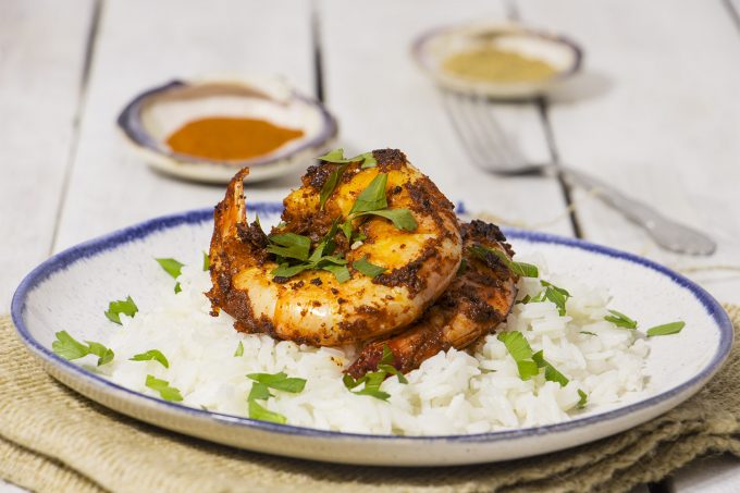 Curried Masala King Shrimp with Coconut Rice