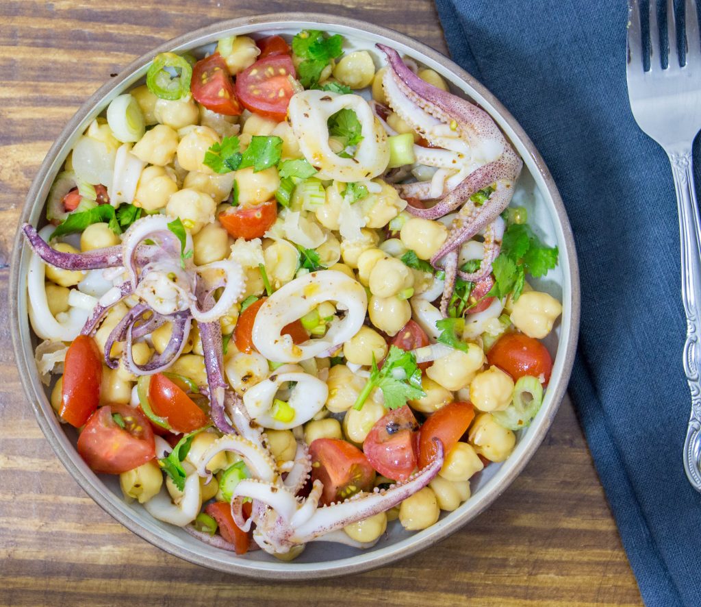 Calamari chickpea salad